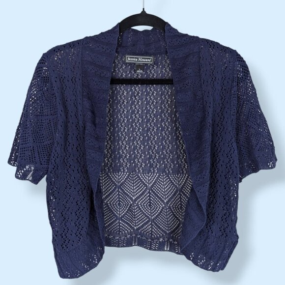 V. Jessica Howard Cropped Crochet Cardigan - Picture 4 of 7